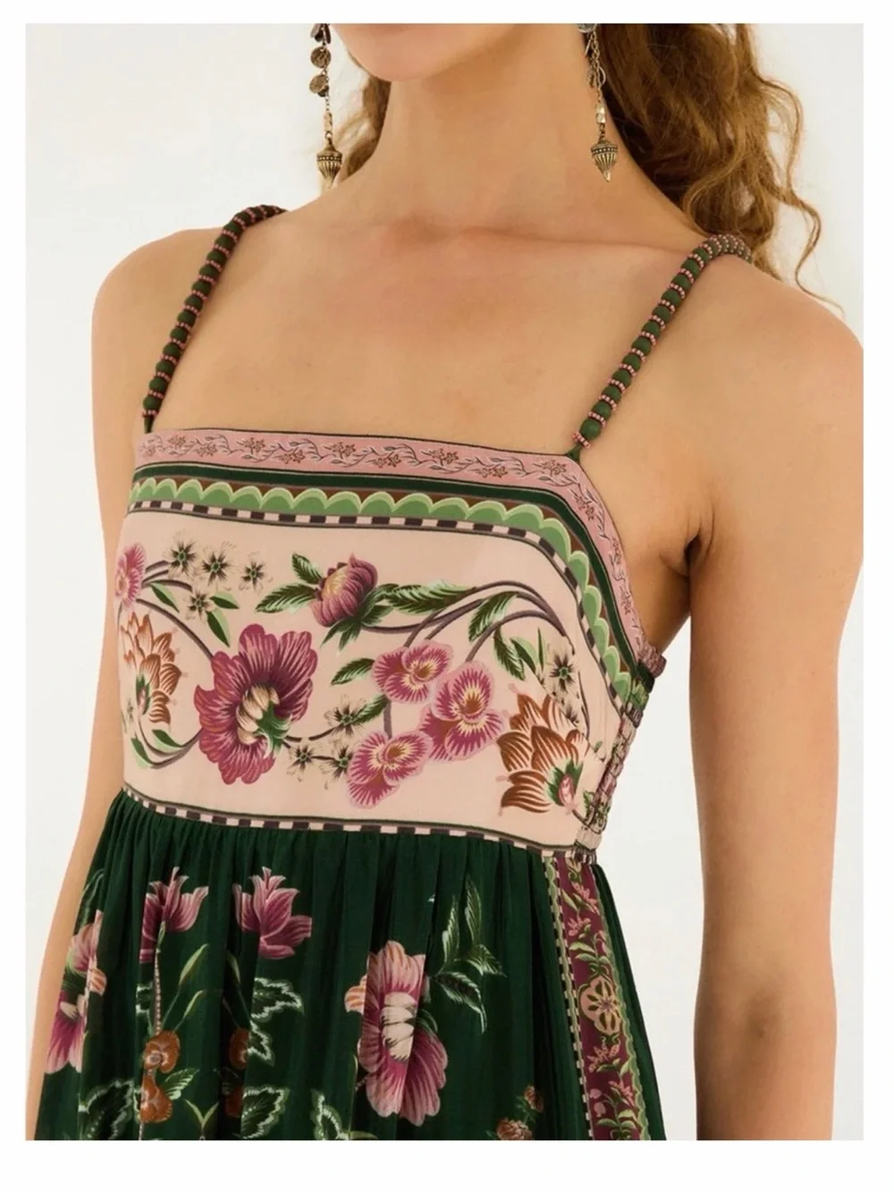 FARM Rio Green Floral Midi Dress Size L - Picture 4 of 6